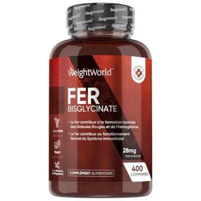Image de Fer Bisglycinate 28mg 400 Comprimés Vegan (+1 an) Pour Fatigue, Métabolisme, Energie &amp; Immunité Doux en Complément Alimentaire Adultes, Absorption Supérieure Testé Laboratoire