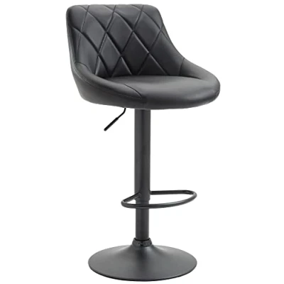 Image de Tabouret De Bar Réglable en Hauteur Lazio Similicuir I Chaise Confortable avec Dossier Et Repose Pied Pivotant, Couleur:Noir, Couleur du Cadre:Noir