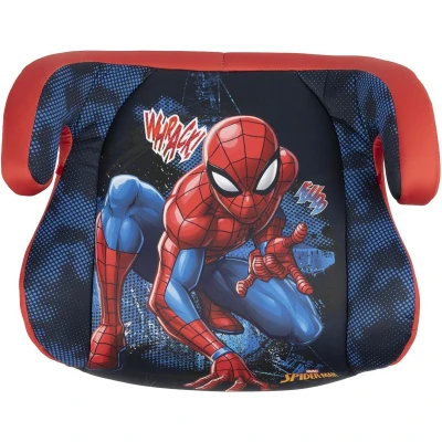 Image de Marvel Spiderman Siège rehausseur avec fixations ISOFIX i Size ECE R129. Réhausseur pour la sécurité des enfants hauteur de 125 à 150 cm. Spider Man,siège enfant sur fond bleu.
