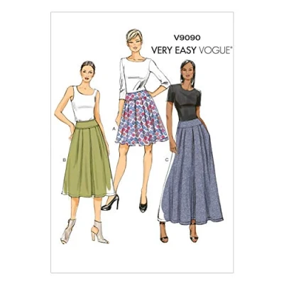Image de Vogue Patterns 9090, Jupe pour Femme, Tailles, Denim, Lin, Multicolore, A5 (34 36 38 40 42)
