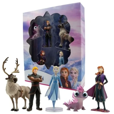 Image de Bullyland 13414 Figurines de jeu Set anniversaire Princesse Elsa, Anna, Salamander Bruni, Kristoff et Sven Walt Disney La Reine des Glaces 2, idéal comme cadeau pour les enfants à partir 3 ans