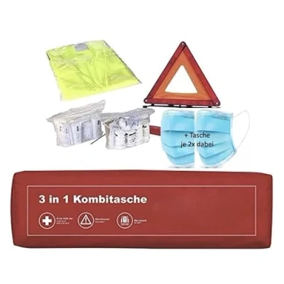 Image de Sac multifonctions de premiers secours 3 en 1 pour voiture Trio avec gilet signalisation, kit et triangle signalisation