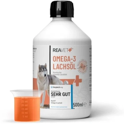 Image de ReaVET Huile de Saumon Chiens 500 ML, oméga 3 &amp; 6 Barf I ML Poisson à Haute Dose en qualité Alimentaire