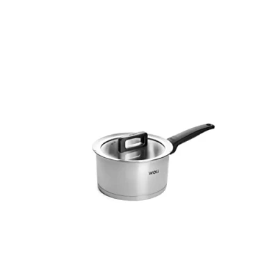 Image de Woll Concept 918NC Casserole en Acier Inoxydable pour plaques à Induction, ø 18 cm, Hauteur 10 2,5 l avec Couvercle Verre dans Coffret