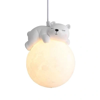 Image de LEOSHI Lampe suspendue en forme de lune 3D pour chambre d&#039;enfant, à intensité variable, d&#039;animal, dessin animé, planète, résine, petite boule lait blanche mignonne, lustre