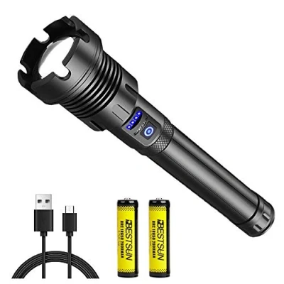 Image de XLENTGEN Lampe Torche LED Ultra Puissante 300000 Lumens de Poche Rechargeable avec Lumière Latérale COB Blanche/Rouge, 7 Modes Militaire Étanche pour Camping, Urgence