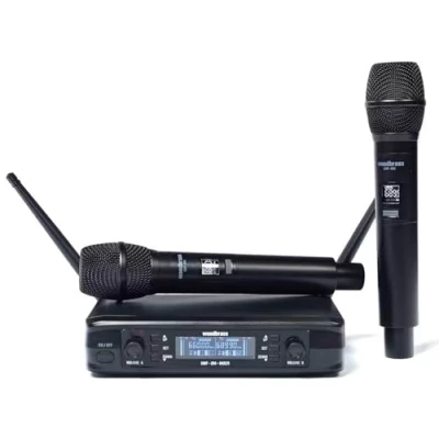 Image de WOODBRASS Microphone sans Fil Système 2 x Micro UHF Multi fréquences Portable Micros à Main pour Karaoké, Professionnel, DJ, Animation, Mariage, Conférence (UHF 2M MULTI)
