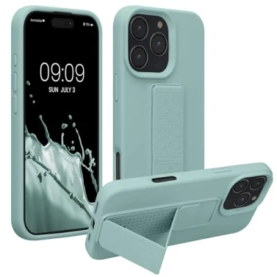 Image de kwmobile Coque Compatible avec Apple iPhone 16 Pro Max Housse Support Doigt en TPU Silicone Protection Fonction Menthe glaciale