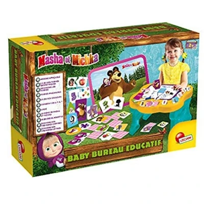 Image de LISCIANI MASHA ET MICHKA Bureau Educatif pour Enfants dès 2 Ans Coffret de Jeux Educatifs avec Ardoise Effaçable à Assembler Espace Rangement Taille 47 x37x26,5cm