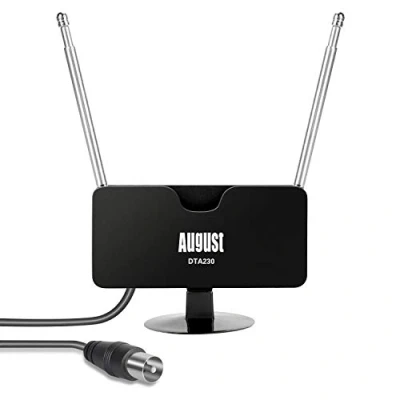 Image de August Antenne TV Intérieur TNT HD Puissante et Portative DTA230 Réception sur Télévision Décodeur Radio Dab avec Double Tige Extensibles UHF Mini Discrète 2m de câble + Ventouse pour vitre