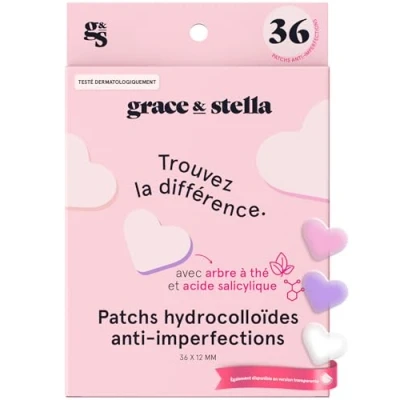 Image de grace &amp; stella Patch Hydrocolloïde pour le Visage (Coeur, 36 unités) Testés par des Dermatologues, Vegan, Non sur les Animaux Patchs Imperfections