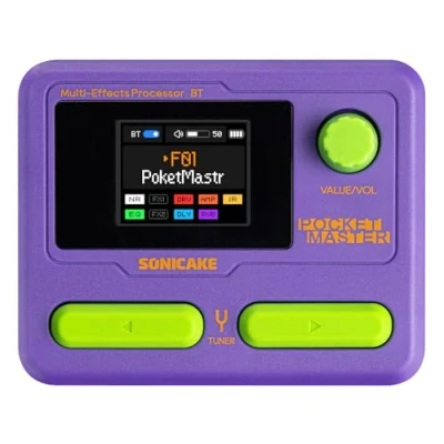 Image de SONICAKE Multi Effets Pédale guitare 9 modules d&#039;effets 100 préréglages 20 amplis/cabines Processeur pour OTG Interface audio USB BT avec APP Pocket Master (Violet)