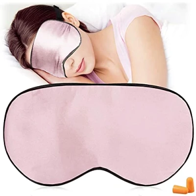 Image de Masques de sommeil en soie et bandeau ， Masque pour les yeux super lisse dormir avec sangle réglable Convient voyages, la sieste, le nocturne (Rose)