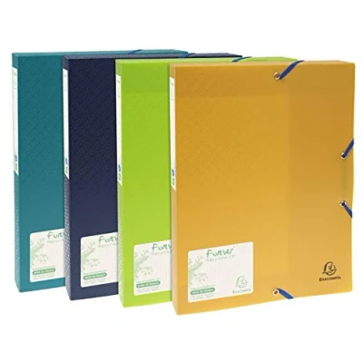 Image de Exacompta Réf. 553570E 8 boites de classement avec élastiques Forever en polypropylène recyclé dos 4 cm dimensions 25 x 33 pour format A4 couleurs assorties livrées montées