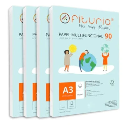 Image de Ramette de papier A3 90g avec 1000 feuilles blanches, multifonctionnel pour un usage scolaire et professionnel. Idéal imprimantes laser, à jet d’encre ou photocopieuses Ofituria