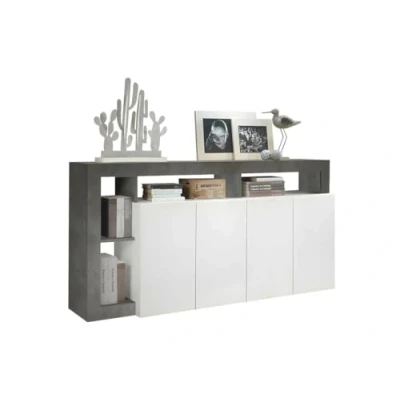 Image de Buffet SEFRO 4 portes et niches Blanc laqué béton