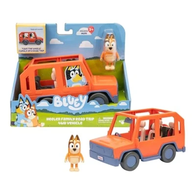 Image de Bluey 4x4 de la Famille Bouvier pour Road Trip, Contient Une Figurine articulée Chilli, Toit Ouvert Installer Facilement 4 Figurines, adapté aux Figurines 6 cm (vendues séparément)
