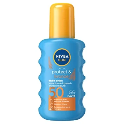 Image de NIVEA SUN Spray solaire activateur de bronzage Protect &amp; Bronze FPS 50 (1 x 200 ml), crème avec protection UVA/UVB pour un hâle naturellement bronzé