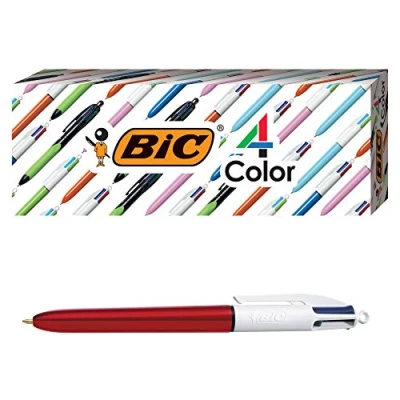 Image de BIC 4 Color Grip Ballpoint Pen, Blue Barrel, Medium Point (1.0mm), Assorted Inks, 3 Count