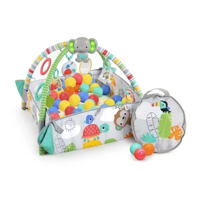 Image de Bright Starts, 5 en 1 Your Way Ball, jeu d&#039;activités et fosse à balles pour bébé, comprend 7 jouets, du nouveau né au jeune enfant