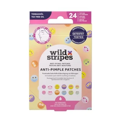 Image de Wild Stripes Anti Pimple Patches Smile Stop Patchs colorés avec hydrokolloïde et huile d’arbre à thé pour soin rapide efficace boutons points noirs Peau impure 24 pcs