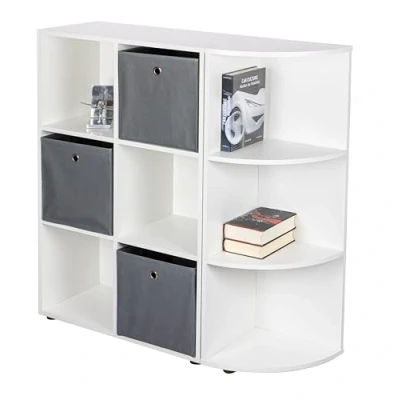 Image de Inter Link Étagère d&#039;angle avec 3 Compartiments sur Pied Salon Bureau Chambre à Coucher Dimensions en cm P : 33 x L 34,40 H 110 Nuoro ER3 Blanc