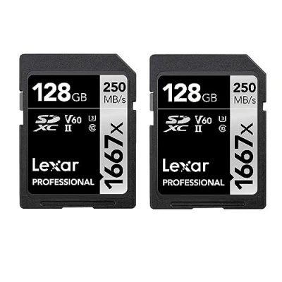Image de Lexar Professional 1667x Carte SD 128 Go, Lot de 2 Cartes, Memoire SDXC UHS II, Jusqu&#039;à 250 Mo/s en lecture, Class 10, U3, V60, pour photographe professionnel, vidéaste, (LSD1667128G B2NAA)