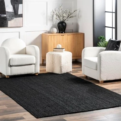 Image de nuLOOM Rigo Tapis Rustique en Jute tissée à la Main Noir 0,6 x 0,9 m
