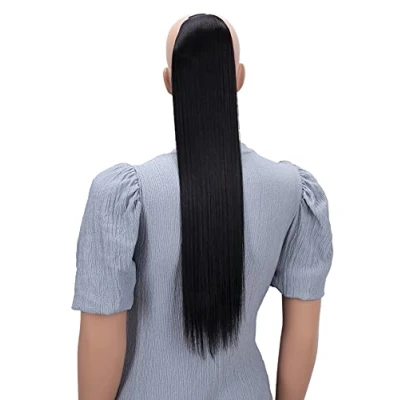 Image de CAISHA 60cm Postiche Avec 2 Rubans Natte Queue De Cheval Extensions Cheveux Raide Noir Naturel HC14