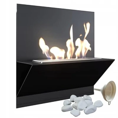 Image de KRATKI Besta Cheminée d&#039;Intérieur Bioéthanol + Galets Entonnoir de Remplissage Récipient Mural Biosécurisé 0.25 l Certifié TÜV, Acier Enduit Poudre, Noir, 45 x cm