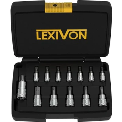 Image de LEXIVON Set de douilles mâles Torx en acier S2 premium 13 pièces à embout étoilé T8 T60 Coffret rangement inclus (LX 143)