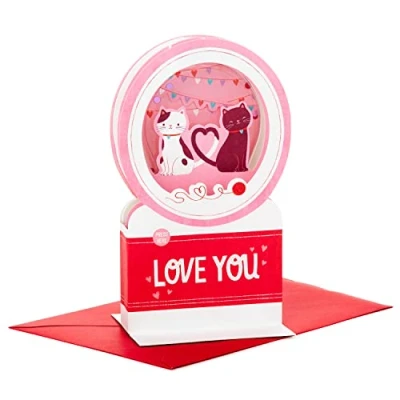 Image de Hallmark Carte de Saint Valentin musicale 3D et Pop Up, motif chats mignons, rose, blanc, rouge