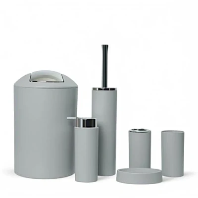 Image de GMMH Lot de 6 Accessoires Salle Bain avec Distributeur Savon, Brosse WC et Gris Clair Design 2a