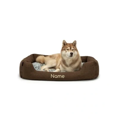 Image de lionto Lit pour Chien Coussin réversible Panier Chiens, (L) 110x80 cm Marron (avec nom imprimé)