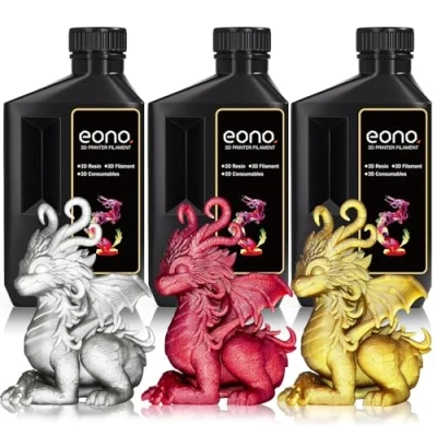 Image de Eono Résine d&#039;impression 3D métallisée brillante 405 nm Durcissement rapide UV standard photopolymère avec brillance métallique Pour imprimante LCD Bordeaux / laiton argent 3 x