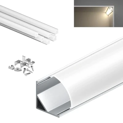 Image de KOSOOM Profilé d&#039;angle LED, 6 profilés en aluminium V de 2 m (12 m), équipé d&#039;un couvercle opaque, dimensions 15,8 x mm, convient pour les bandes LED moins 10 mm