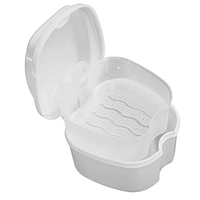 Image de Hilai 1pc Prothèse dentaire Salle de Bain Boîte Cas Soins Dentaires Faux Dents Stockage avec Suspendu NET Conteneur(Blanc)