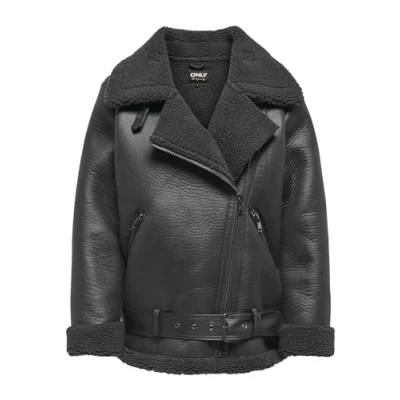 Image de ONLY Aviator Veste en similicuir, Femme, Taille: Medium, Phantom