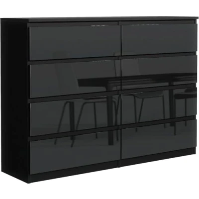 Image de meble masztalerz Commode Noir Brillant avec 8 tiroirs 120 cm, Meuble Rangement, Chambre H : 101,5 L 120,4 P 39 cm tiroirs, Adulte