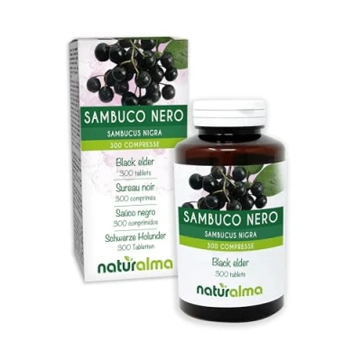Image de Sureau noir (Sambucus nigra) fleurs et fruits Naturalma 150 g 300 comprimés Complément alimentaire Naturel Végétalien