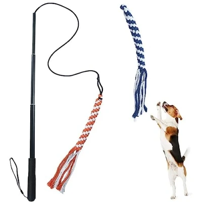 Image de ASOCEA Flirt Pôle Chien Baguette Teaser Extensible pour Jouet Interactif Extérieur Bâton De Animaux Compagnie avec 2 Cordes en Coton à Mâcher Chasing Tail Petits Chiens