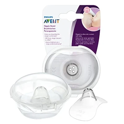 Image de Philips Avent Nipple Shields to Support Breastfeeding, Easy Latch On and Protects Sore, Cracked Nipples, Pack of 2, Medium (21mm), Includes Travel Case SCF153/03, Transparent, 2 Count (Pack 1)