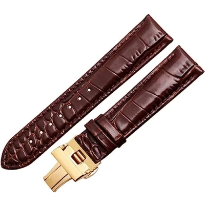 Image de Bracelet De montre, Bracelets Remplacement En c 18/20/22mm Hommes Élégant Crocodile Motif Cuir Véritable Montre Déploiement Papillon Boucle (