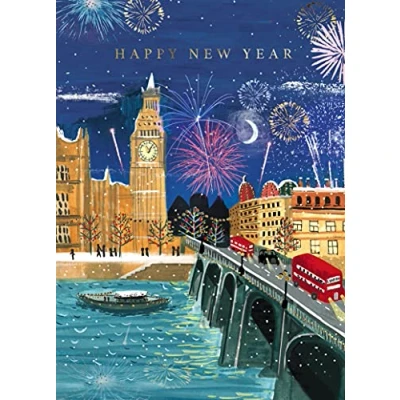 Image de The Almanac Gallery Carte de vœux artistique « Happy New Year » Fireworks Over London pour lui/elle/couple spécial