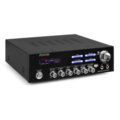Image de Fenton AV120BT Amplificateur Puissance de Sortie 2X 60W, Connexion sans Fil Bluetooth, 2 Entrées Micro, 3 Ligne RCA, Réglage Graves/Aigus et Écho, Idéal pour Utilisation HiFi et/ou Karaoké