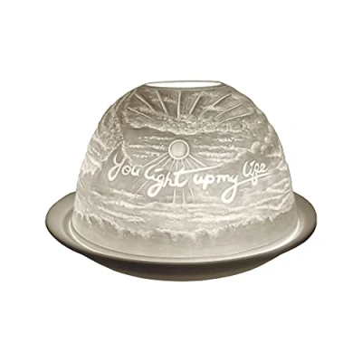 Image de Cello photophore en porcelaine avec inscription You Light Up My Life Design Superbe une image 3D ou un message d&#039;amour Utilisé des bougies chauffe plat LED pour elle