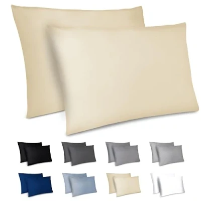 Image de Dreamzie Taie Oreiller 40x70 cm Lot de 2 Housse d&#039;oreiller en Microfibre avec Une Fermeture Eclair Certifiée Oeko Tex Coussin Beige