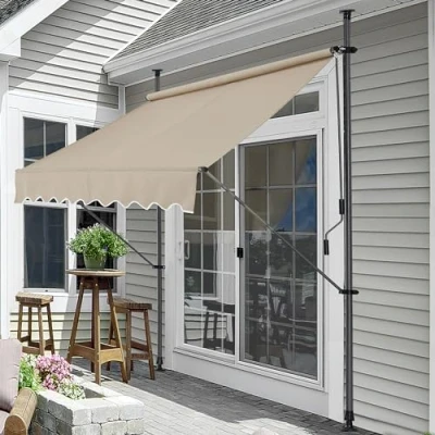 Image de pro.tec Store Banne Manuel Rétractable pour Terrasse Marquise Soleil de Balcon Auvent Téléscopique Hauteur et Inclinaison Réglable sans Perçage Acier Polyester 150 x 120 220 309 cm Sable