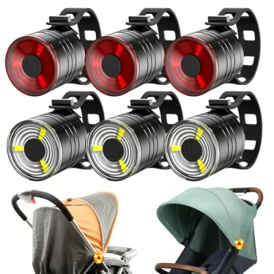 Image de Sporgo Lot de 6 lampes poussette : lumière LED à piles pour avec 3 effets d&#039;éclairage, réflecteurs étanches clignotants tous les accessoires poussette,