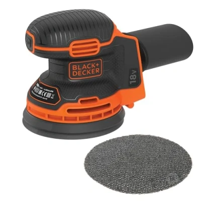 Image de BLACK+DECKER BDCROS18N XJ Ponceuse excentrique Sans fil 18V Plateau de 125 mm Vitesse 12 000 orb/min Orbite : 1,3 mm, Noir/Orange, batterie ni chargeur